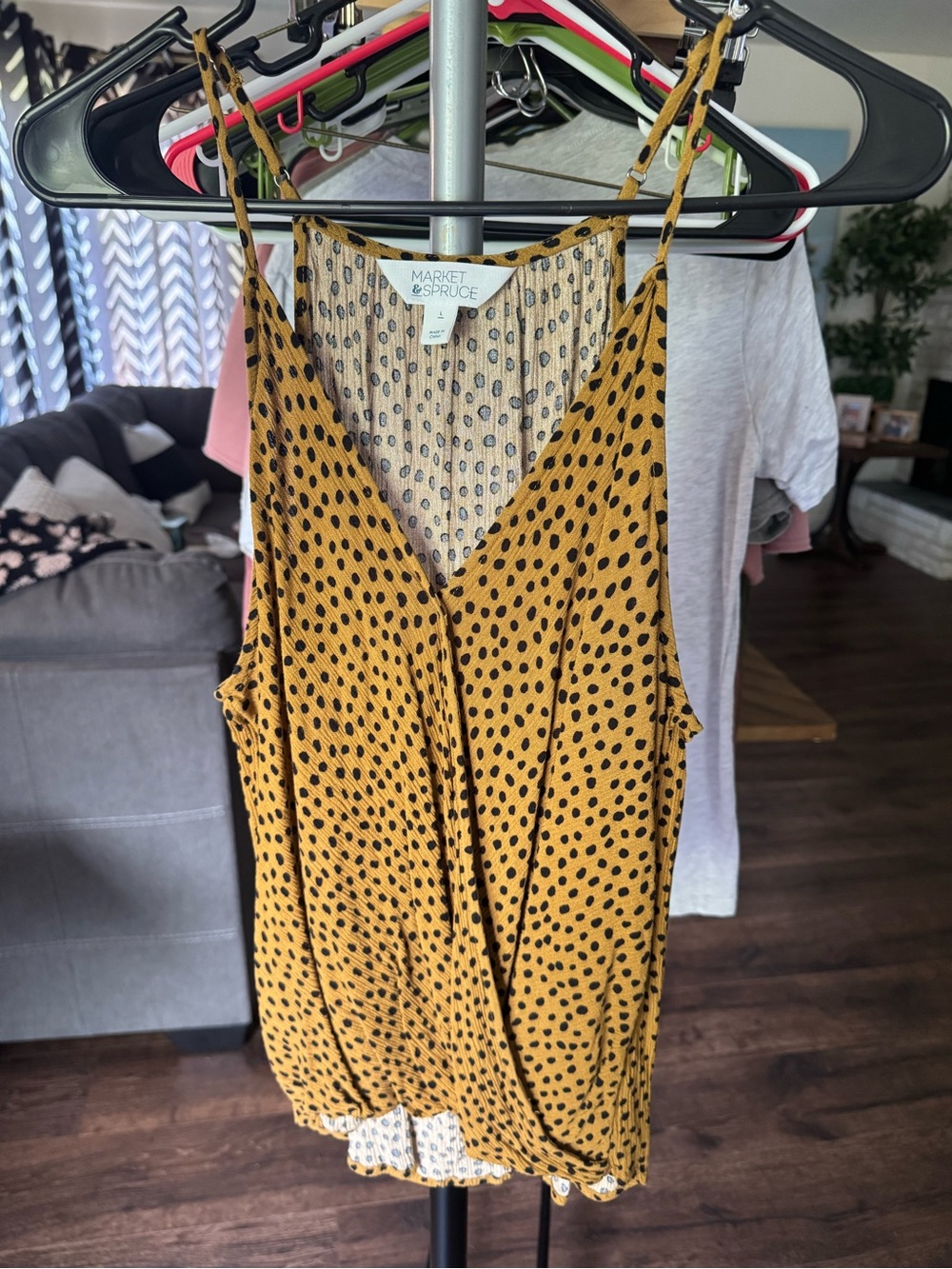 Market & Spruce Mustard Yellow Polka Dot Wrap Camisole